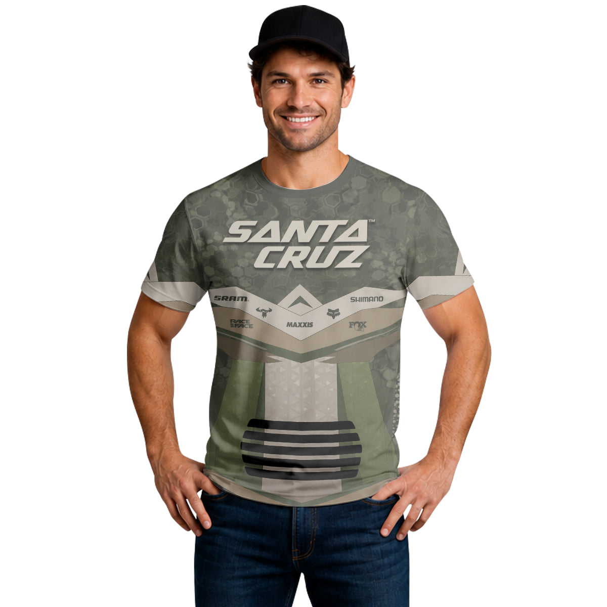 Santa Cruz Olive Camo Short Sleeve Mountain Bike Jersey - lifestyle view