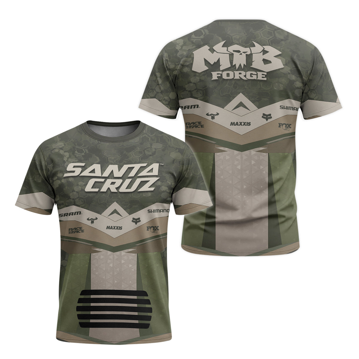 Santa Cruz Olive Camo Youth Short Sleeve Mountain Bike Jersey – Front and Back View