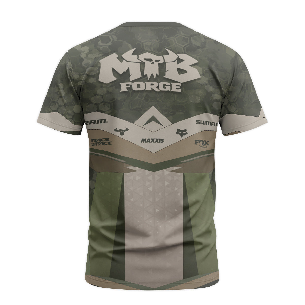 Santa Cruz Olive Camo Youth Short Sleeve Mountain Bike Jersey – Back View Mockup