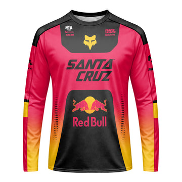 Santa Cruz Red Bull Red Black Factory Long Sleeve Mountain Bike Jersey - front view mockup