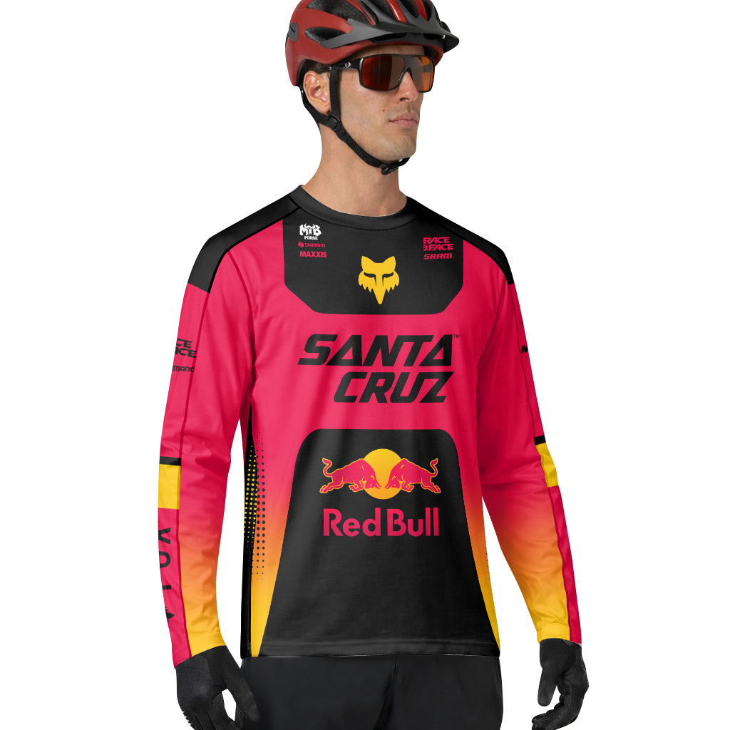 Santa Cruz Red Bull Red Black Factory Long Sleeve Mountain Bike Jersey - lifestyle view