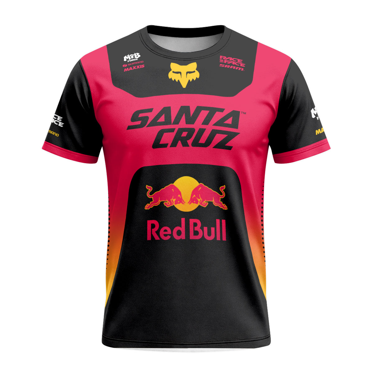 Santa Cruz Red Bull Red Black Factory Short Sleeve Mountain Bike Jersey - front view mockup