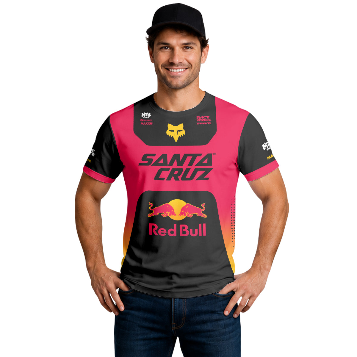 Santa Cruz Red Bull Red Black Factory Short Sleeve Mountain Bike Jersey - lifestyle view