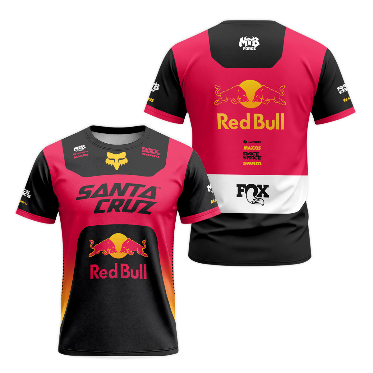 Santa Cruz Red Bull Red Black Factory Short Sleeve Mountain Bike Jersey - front and back view