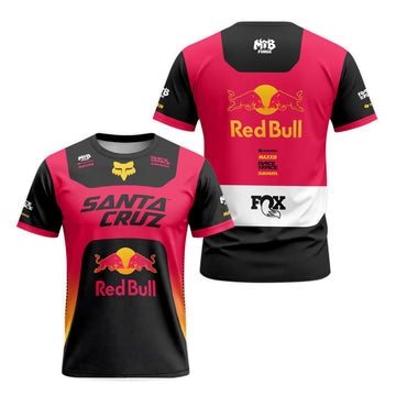 Santa Cruz Red Bull Red Black Factory Short Sleeve Mountain Bike Jersey - front and back view