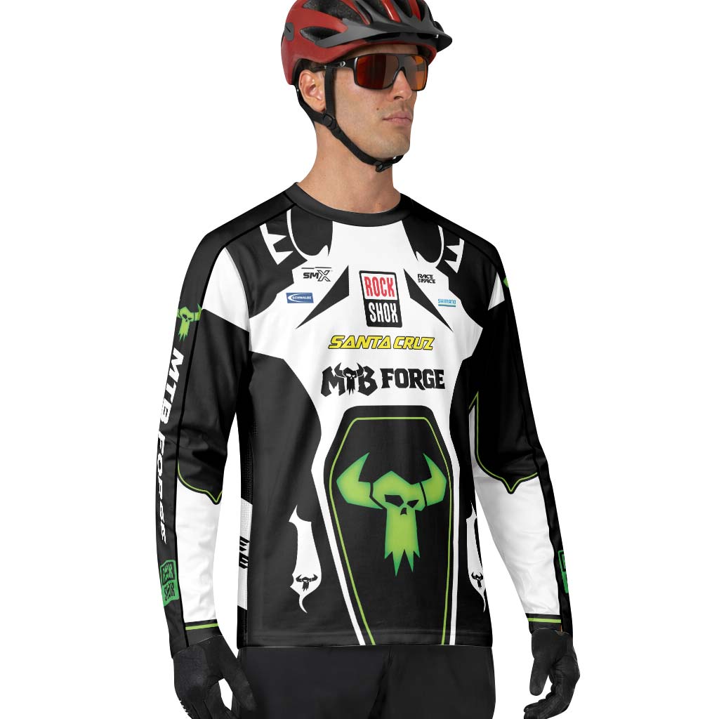 Santa Cruz RockShox Black White Green Long Sleeve Mountain Bike Jersey – Lifestyle View