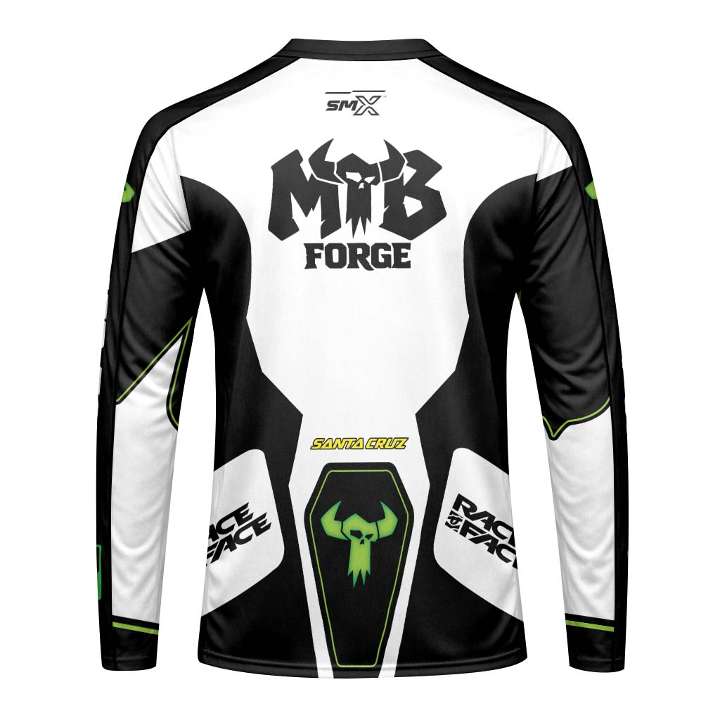Santa Cruz RockShox Black White Green Long Sleeve Mountain Bike Jersey – Back View Mockup