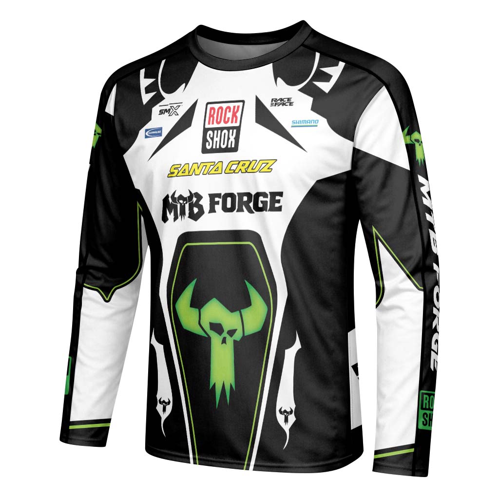 Santa Cruz RockShox Black White Green Long Sleeve Mountain Bike Jersey – Left Side View Mockup