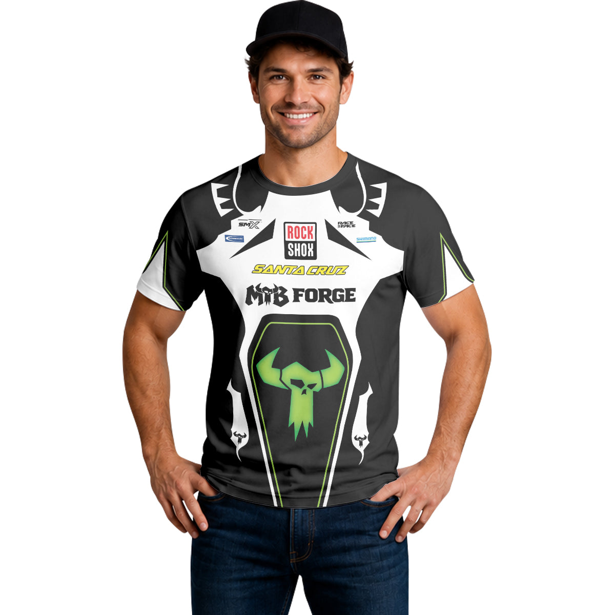 Santa Cruz RockShox Black White Green Short Sleeve Mountain Bike Jersey – Lifestyle View