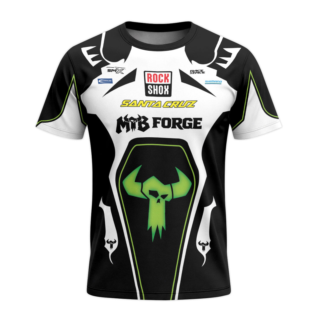 Santa Cruz RockShox Black White Green Short Sleeve Mountain Bike Jersey – Front and Back View