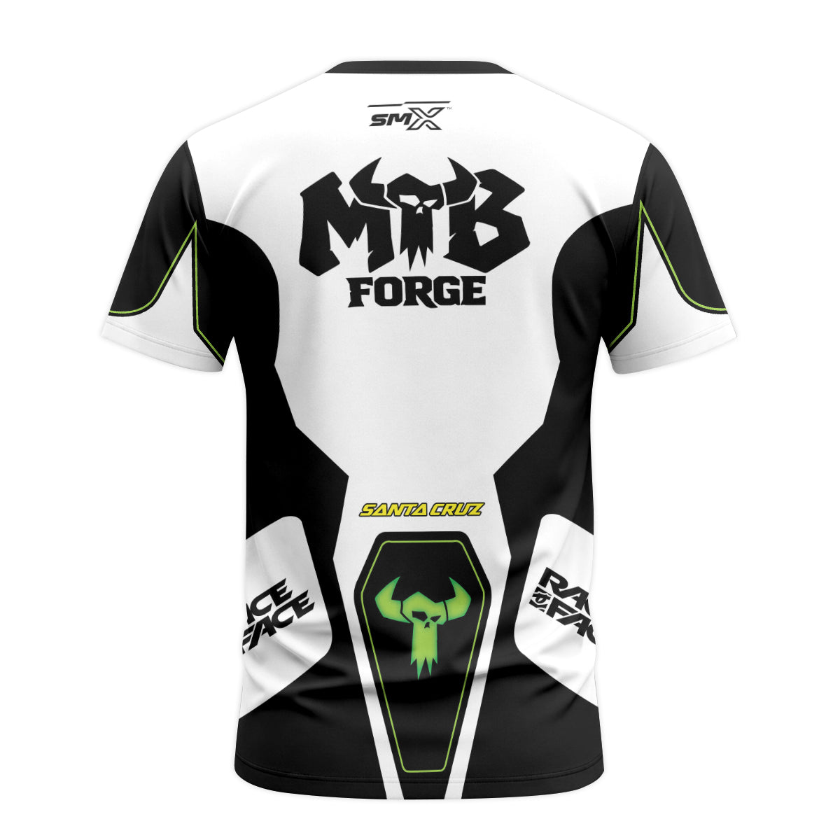 Santa Cruz RockShox Black White Green Short Sleeve Mountain Bike Jersey – Back View Mockup