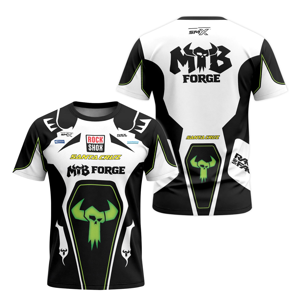 Santa Cruz RockShox Black White Green Short Sleeve Mountain Bike Jersey – Front and Back View