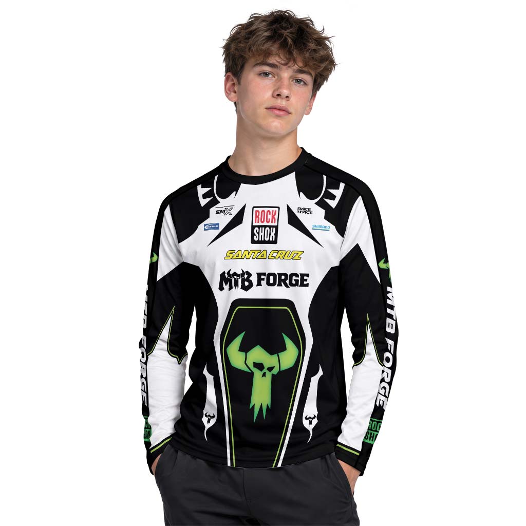 Santa Cruz RockShox Black White Green Youth Long Sleeve Mountain Bike Jersey – Boy Lifestyle View