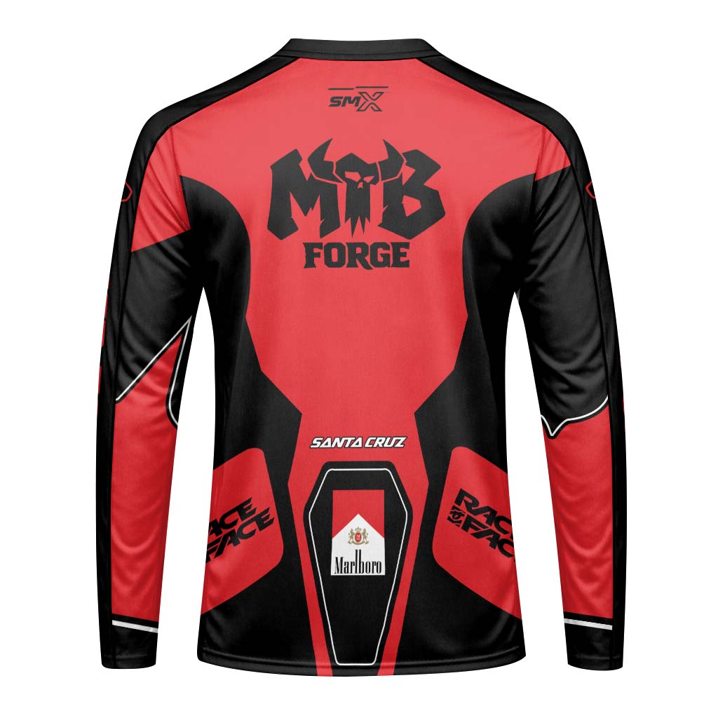 Santa Cruz RockShox Marlboro Red Black Youth Long Sleeve Mountain Bike Jersey – Back View Mockup