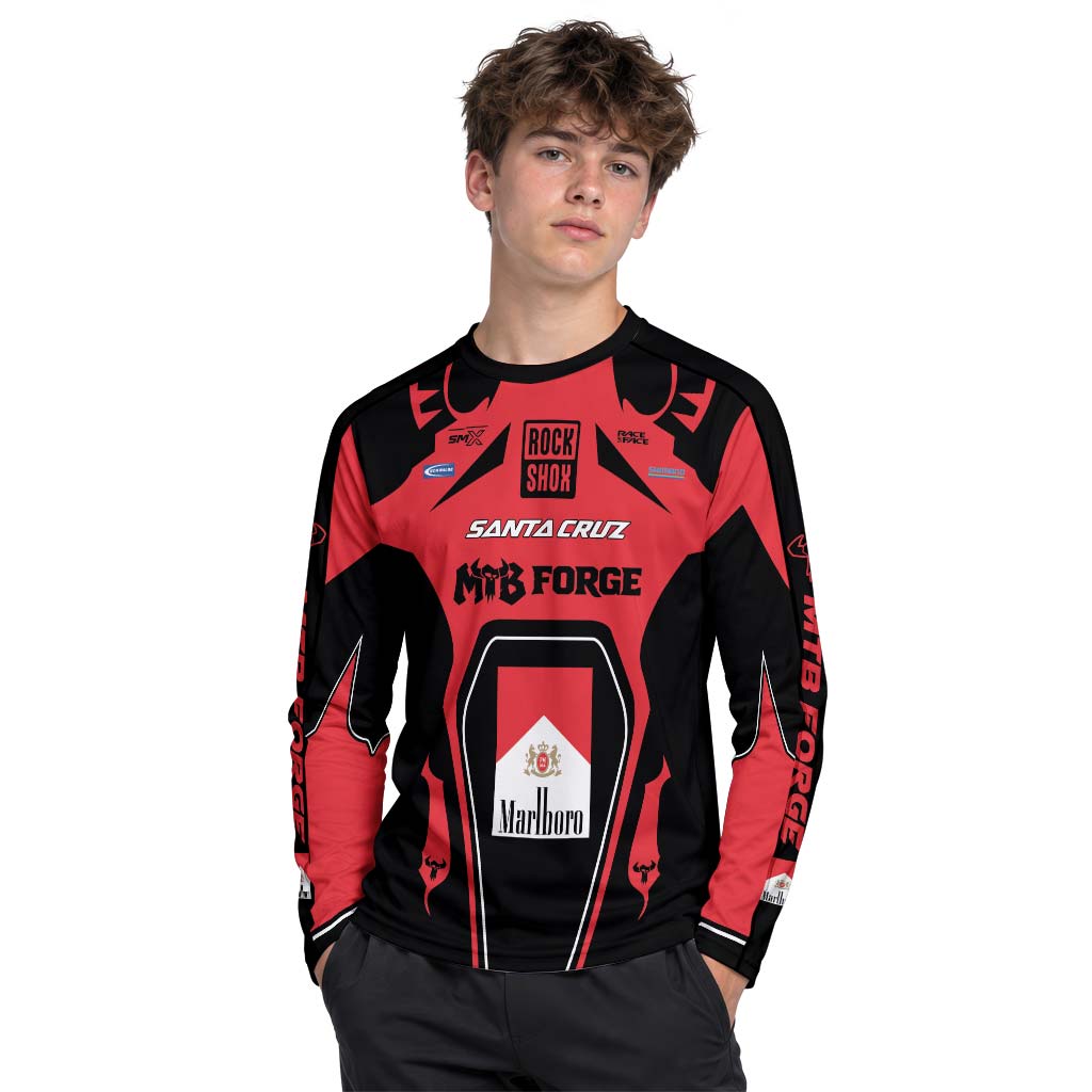 Santa Cruz RockShox Marlboro Red Black Youth Long Sleeve Mountain Bike Jersey – Boy Lifestyle View