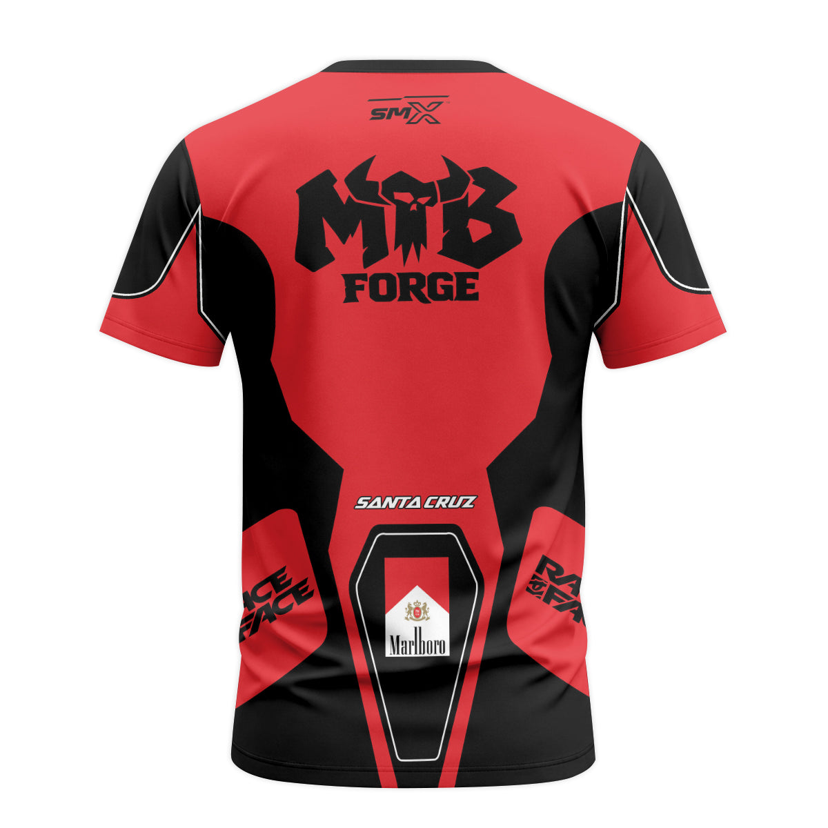 Santa Cruz RockShox Marlboro Red Black Youth Short Sleeve Mountain Bike Jersey – Back View Mockup