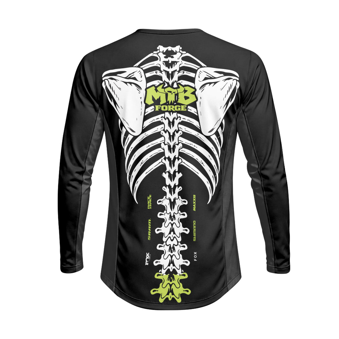 Santa Cruz Skeleton Black Green Heavyweight Long Sleeve MTB Jersey – Front View Mockup