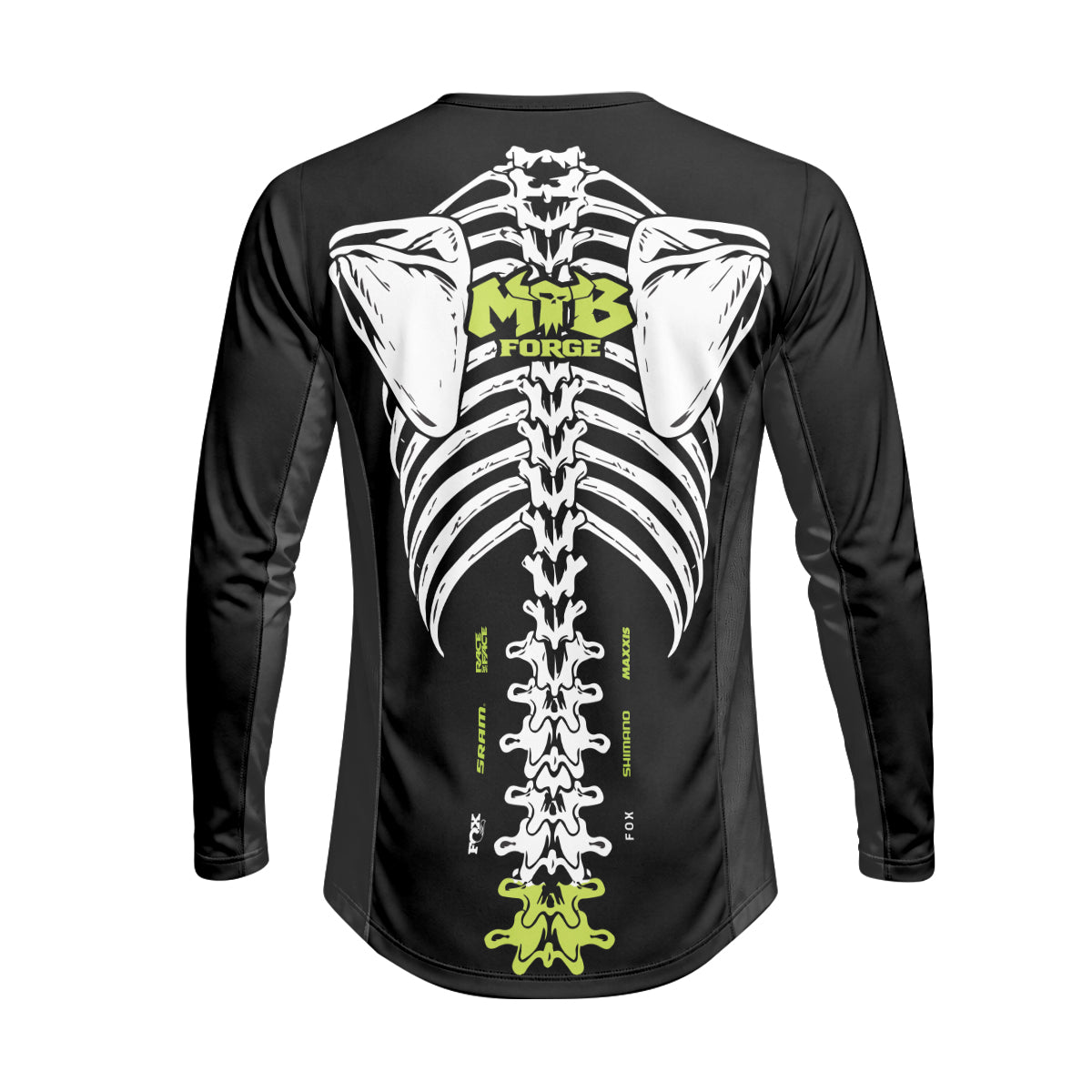 Santa Cruz Skeleton Black Green Heavyweight Long Sleeve MTB Jersey – Back View Mockup