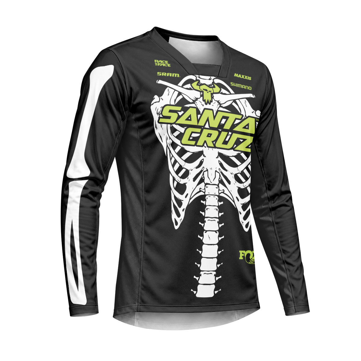 Santa Cruz Skeleton Black Green Heavyweight Long Sleeve MTB Jersey – Right Side View Mockup