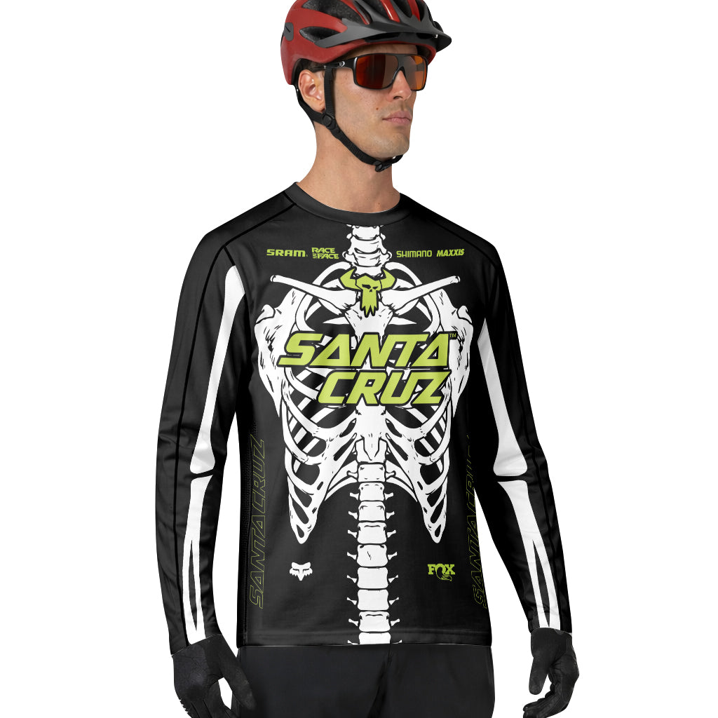 Santa Cruz Skeleton Black Green Long Sleeve Mountain Bike Jersey - lifestyle view