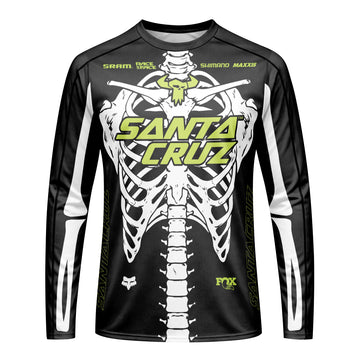Santa Cruz Skeleton Black Green Long Sleeve Mountain Bike Jersey - front view mockup