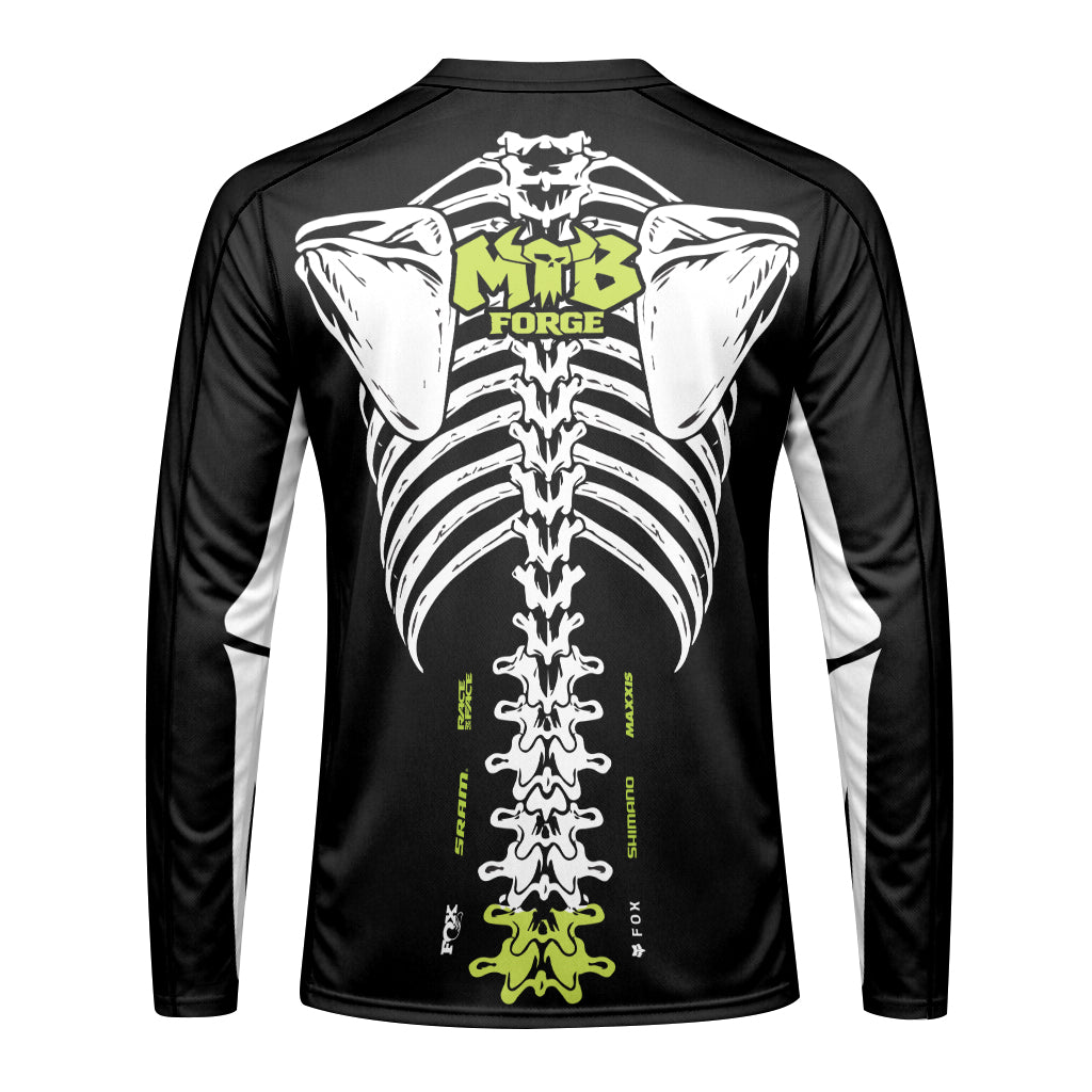 Santa Cruz Skeleton Black Green Long Sleeve Mountain Bike Jersey - back view mockup
