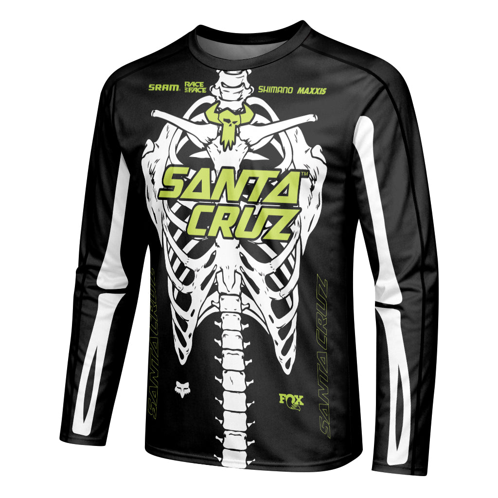 Santa Cruz Skeleton Black Green Long Sleeve Mountain Bike Jersey - left side mockup