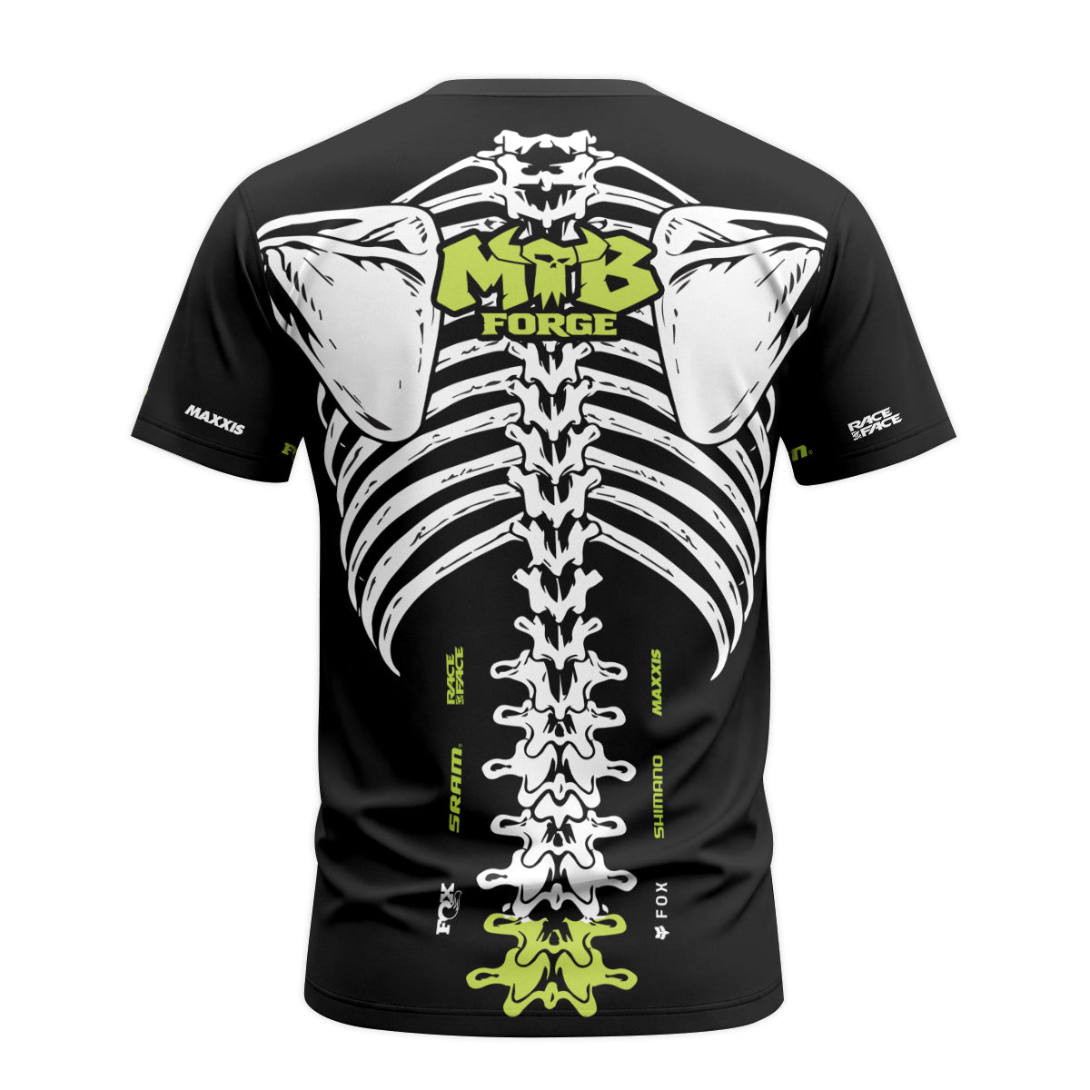 Santa Cruz Skeleton Black Green Short Sleeve Mountain Bike Jersey - back view mockup