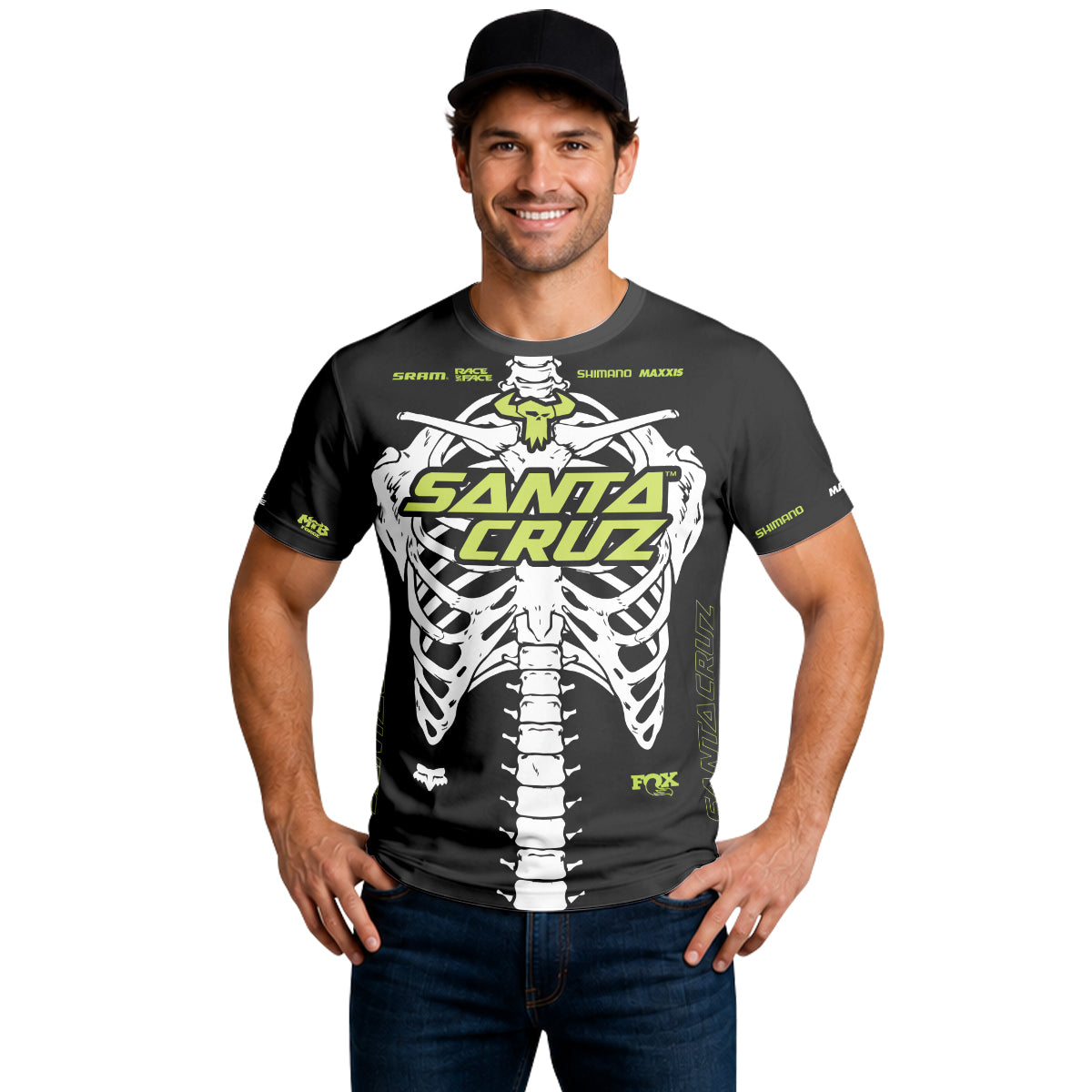 Santa Cruz Skeleton Black Green Short Sleeve Mountain Bike Jersey - lifestyle view