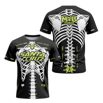 Santa Cruz Skeleton Black Green Short Sleeve Mountain Bike Jersey - front and back view