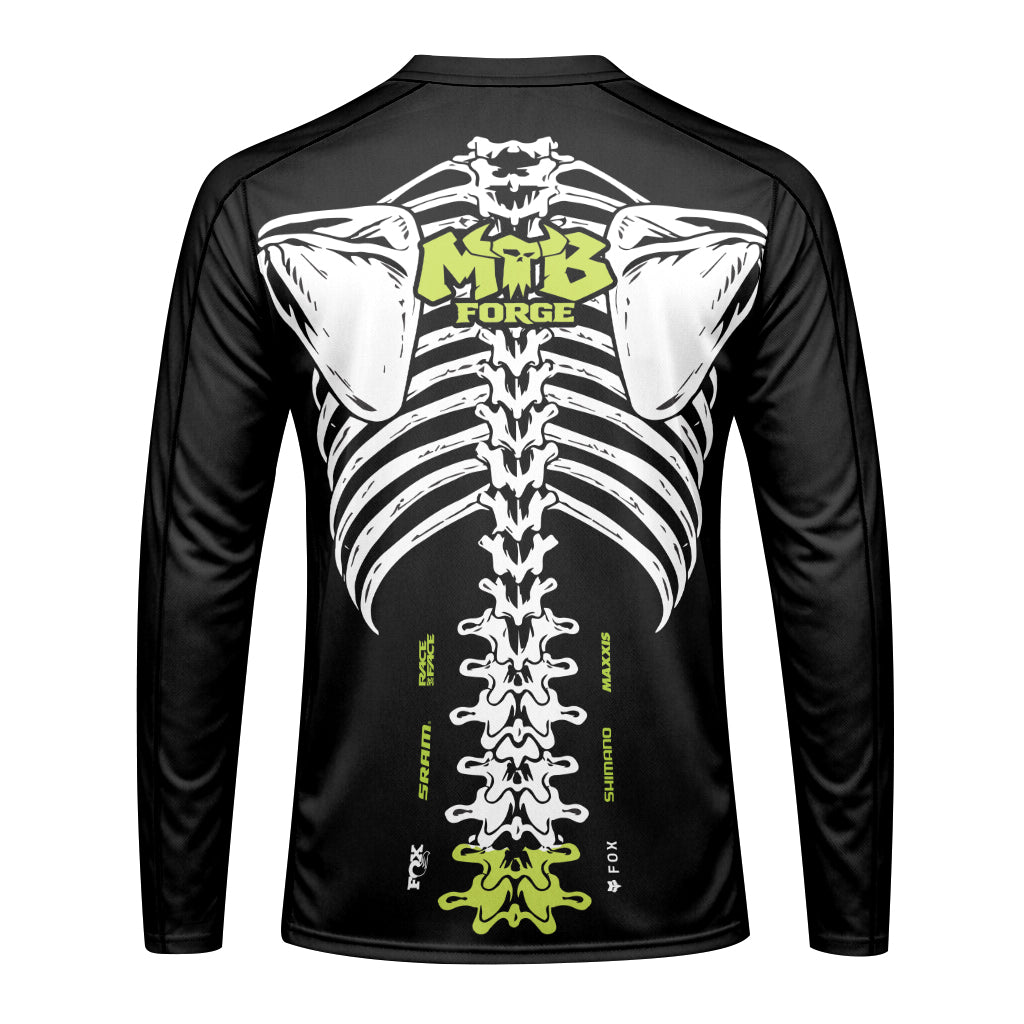 Santa Cruz Skeleton Black Green Youth Long Sleeve Mountain Bike Jersey – Back View Mockup