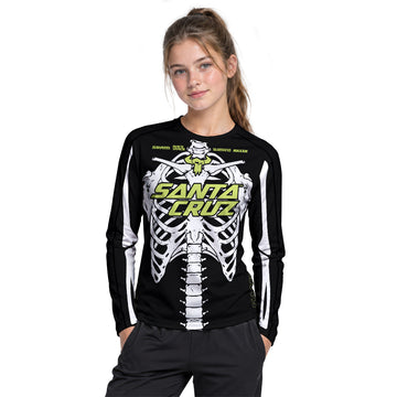 Santa Cruz Skeleton Black Green Youth Long Sleeve Mountain Bike Jersey – Girl Lifestyle View