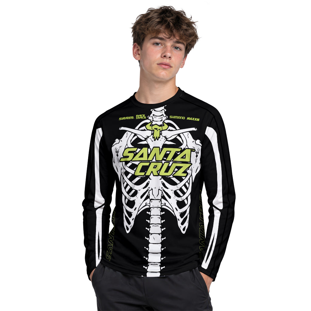 Santa Cruz Skeleton Black Green Youth Long Sleeve Mountain Bike Jersey – Boy Lifestyle View