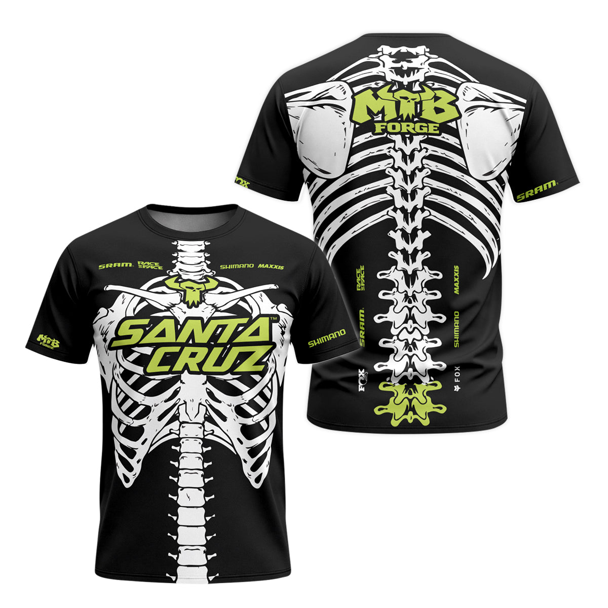 Santa Cruz Skeleton Black Green Youth Short Sleeve Mountain Bike Jersey – Front and Back View