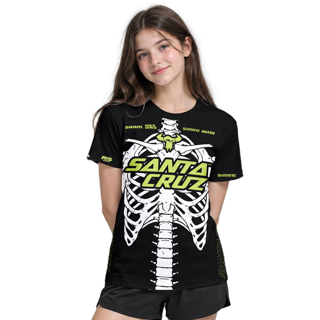 Santa Cruz Skeleton Black Green Youth Short Sleeve Mountain Bike Jersey – Boy Lifestyle View