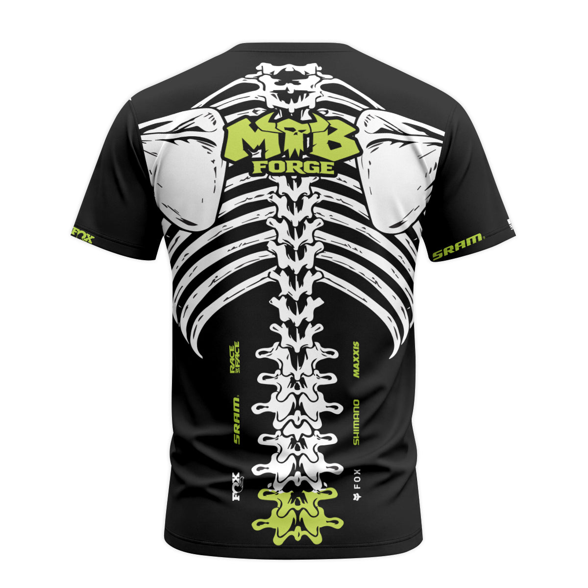 Santa Cruz Skeleton Black Green Youth Short Sleeve Mountain Bike Jersey – Back View Mockup