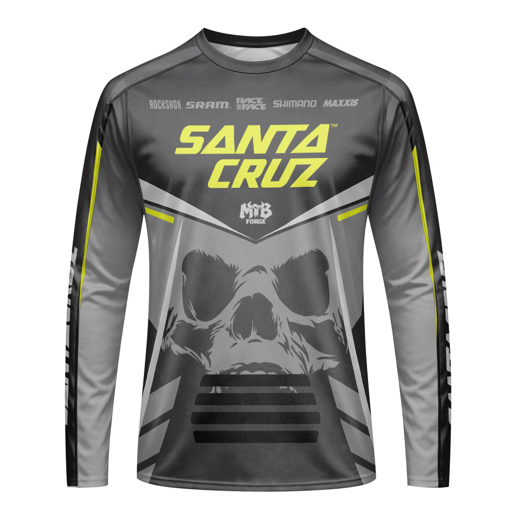 Santa Cruz Skull Black Gray Long Sleeve Mountain Bike Jersey - front view mockup