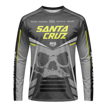 Santa Cruz Skull Black Gray Long Sleeve Mountain Bike Jersey - front view mockup