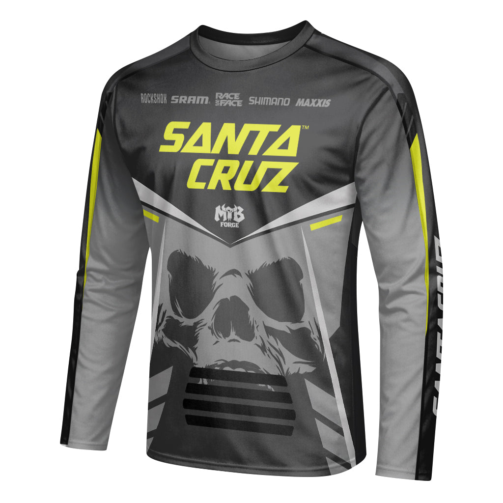 Santa Cruz Skull Black Gray Long Sleeve Mountain Bike Jersey - left side mockup