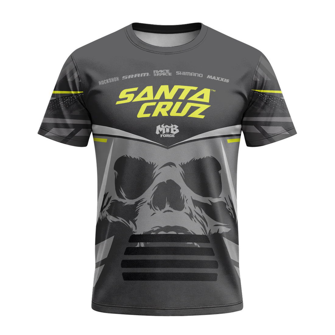 Santa Cruz Skull Black Gray Short Sleeve Mountain Bike Jersey - front and back view