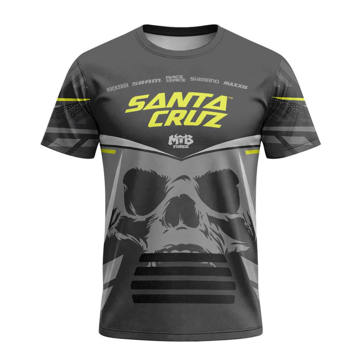 Santa Cruz Skull Black Gray Short Sleeve Mountain Bike Jersey - front view mockup