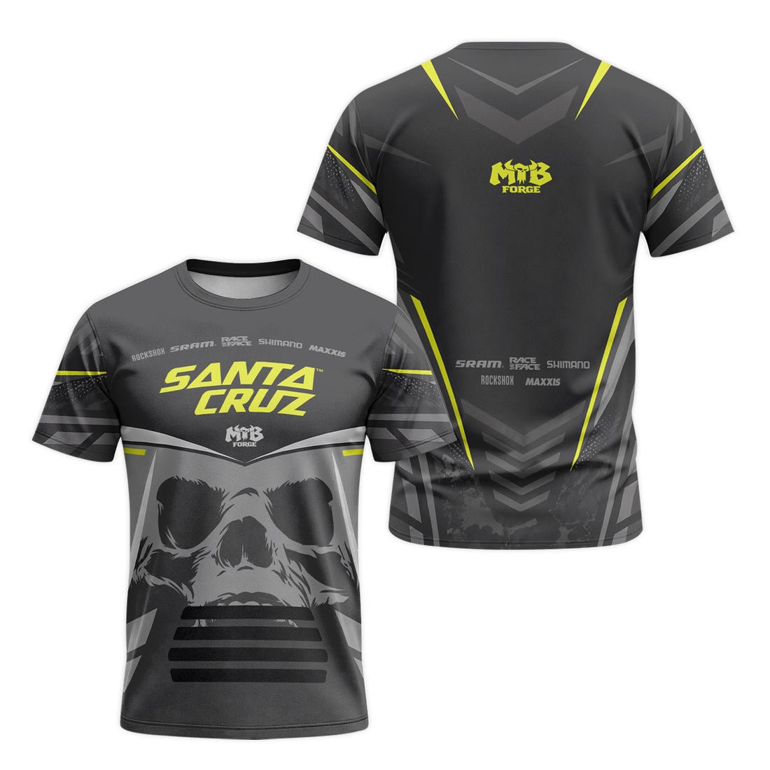 Santa Cruz Skull Black Gray Short Sleeve Mountain Bike Jersey - front and back view