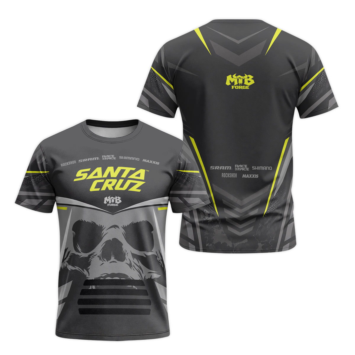 Santa Cruz Skull Black Gray Short Sleeve Mountain Bike Jersey - front and back view