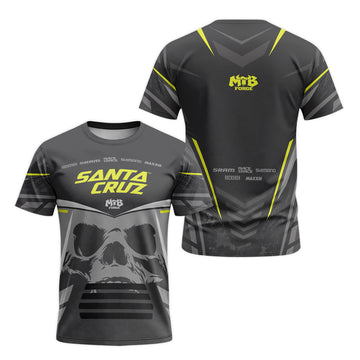 Santa Cruz Skull Black Gray Short Sleeve Mountain Bike Jersey - front and back view