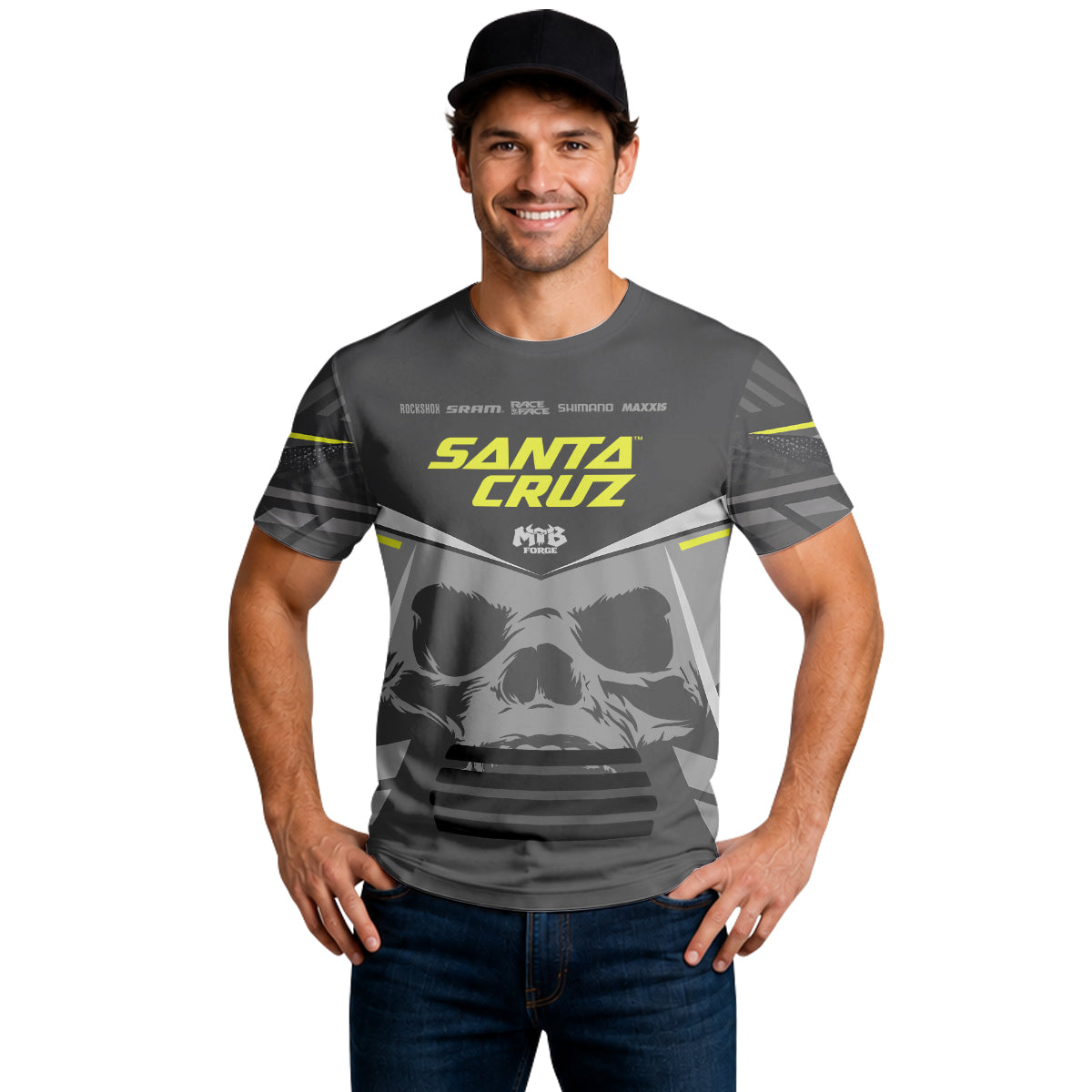 Santa Cruz Skull Black Gray Short Sleeve Mountain Bike Jersey - lifestyle view