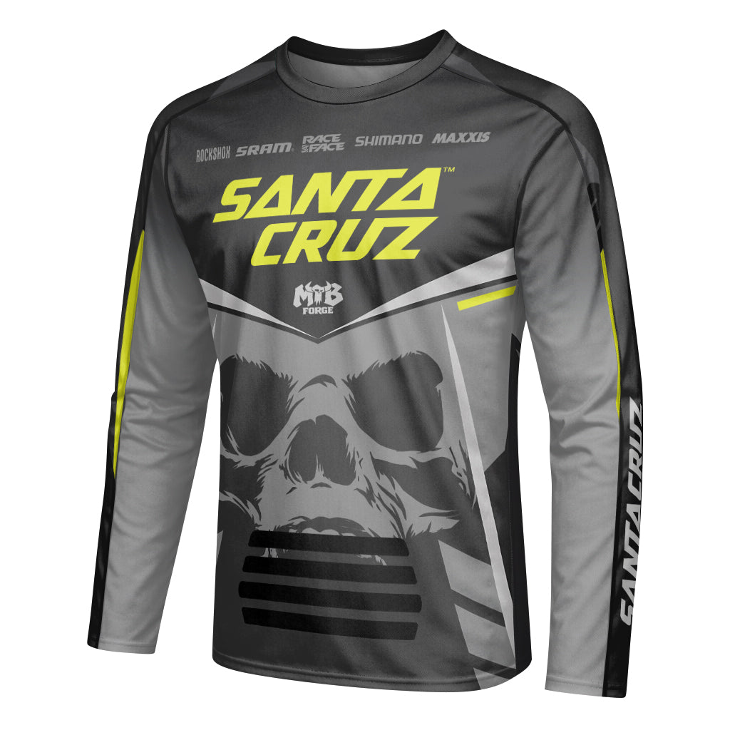 Santa Cruz Skull Black Gray Youth Long Sleeve Mountain Bike Jersey – Left Side View Mockup