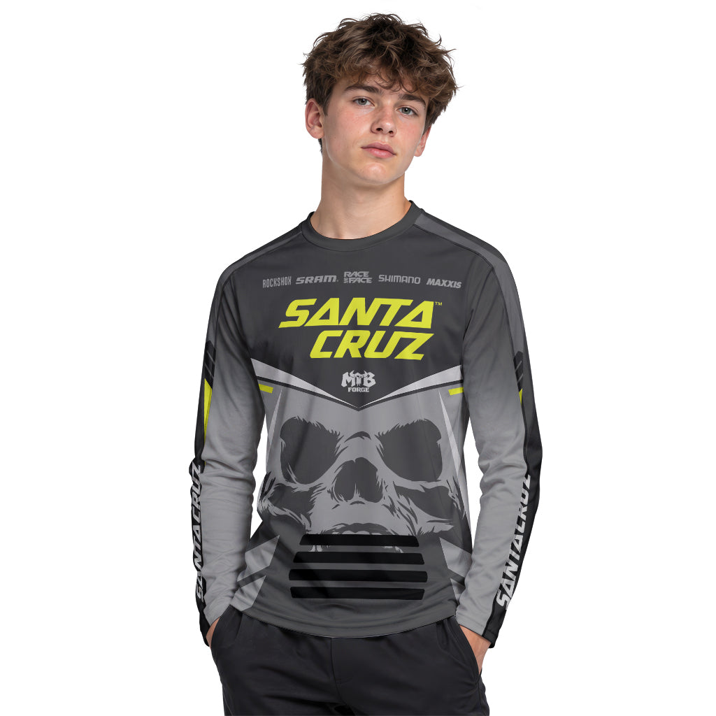 Santa Cruz Skull Black Gray Youth Long Sleeve Mountain Bike Jersey – Boy Lifestyle View
