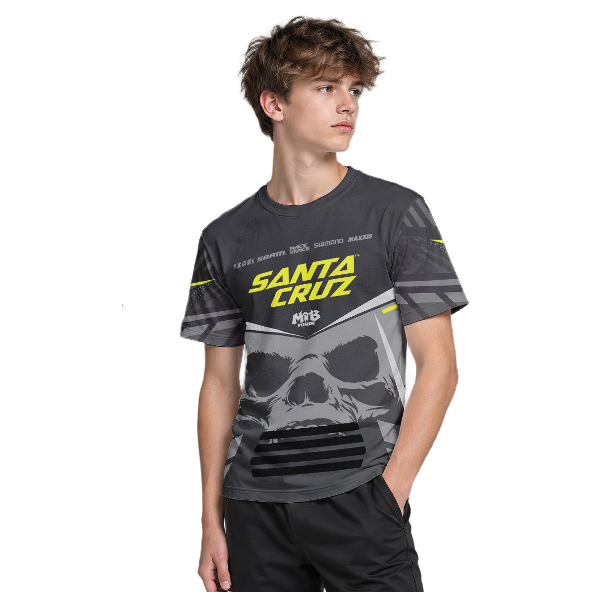 Santa Cruz Skull Black Gray Youth Short Sleeve Mountain Bike Jersey – Boy Lifestyle View