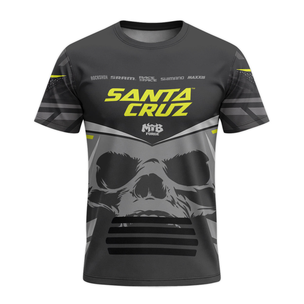 Santa Cruz Skull Black Gray Youth Short Sleeve Mountain Bike Jersey – Front View Mockup
