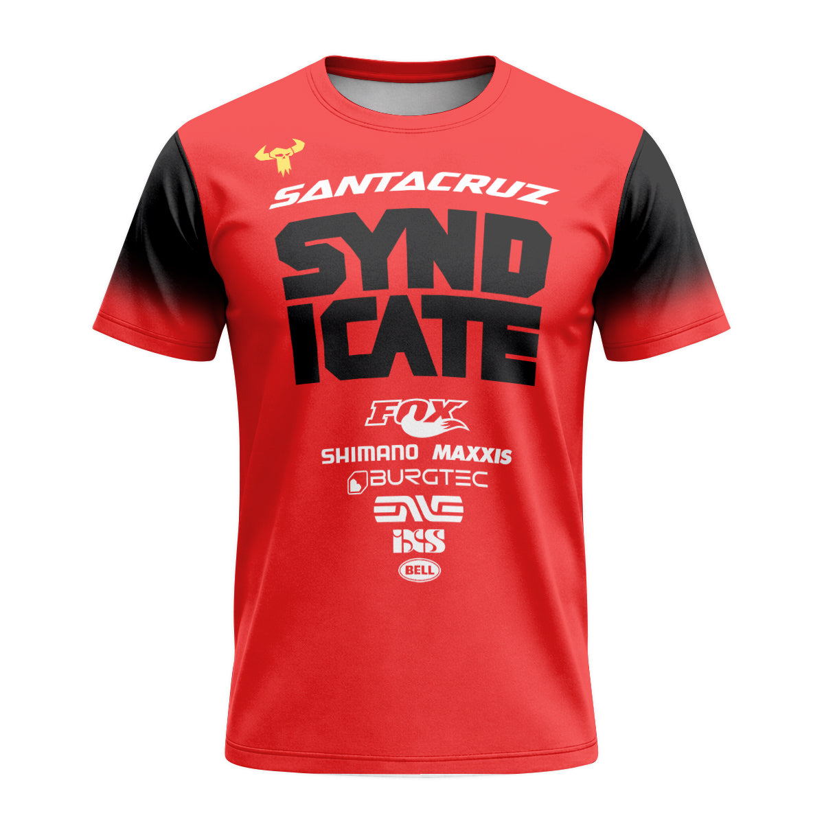 Santa Cruz Syndicate Andreas Kolb #66 Red Downhill Short Sleeve Mountain Bike Jersey – Front View Mockup